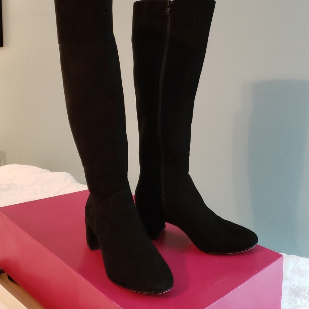 Black suede knee-high boots